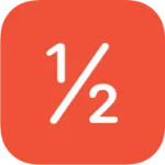 FractionFormatter Logo, a red square with rounded corners and the glyph "½" centered in white
